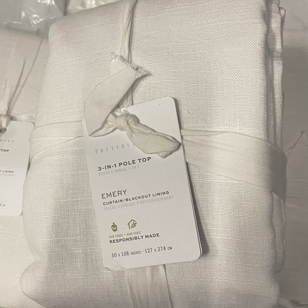 NEW POTTERY BARN Emery 3-in-1 Pole-Top Blackout Curtain Panel – White – 50"x108"